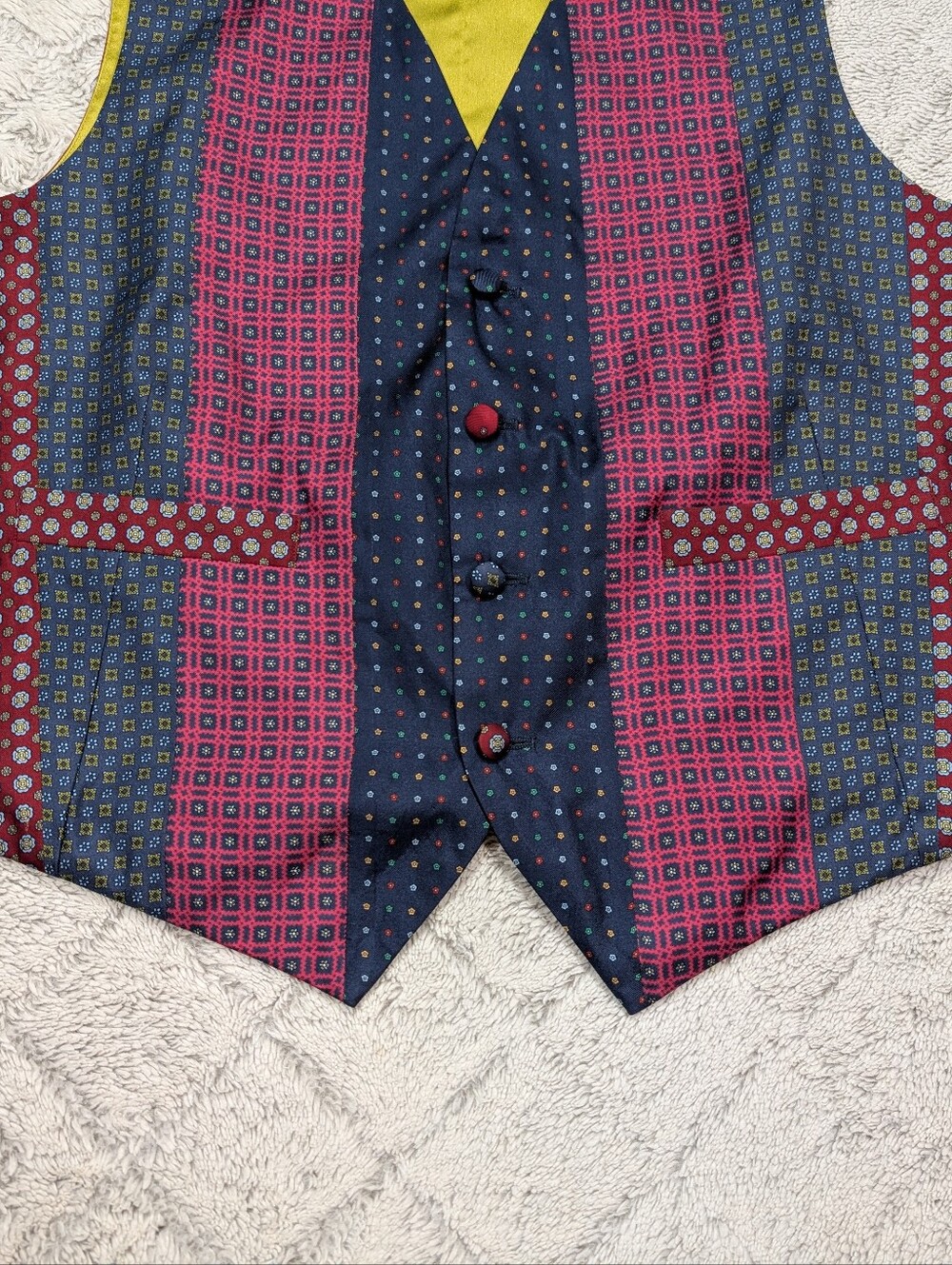 Robert Graham Vest Mens L Blue Pink Patchwork Geometric Silk Button Formal - Picture 3 of 8